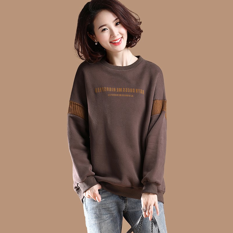 九月陌墨韩版休闲字母印花套头加绒加厚卫衣女宽松上衣2021秋冬装