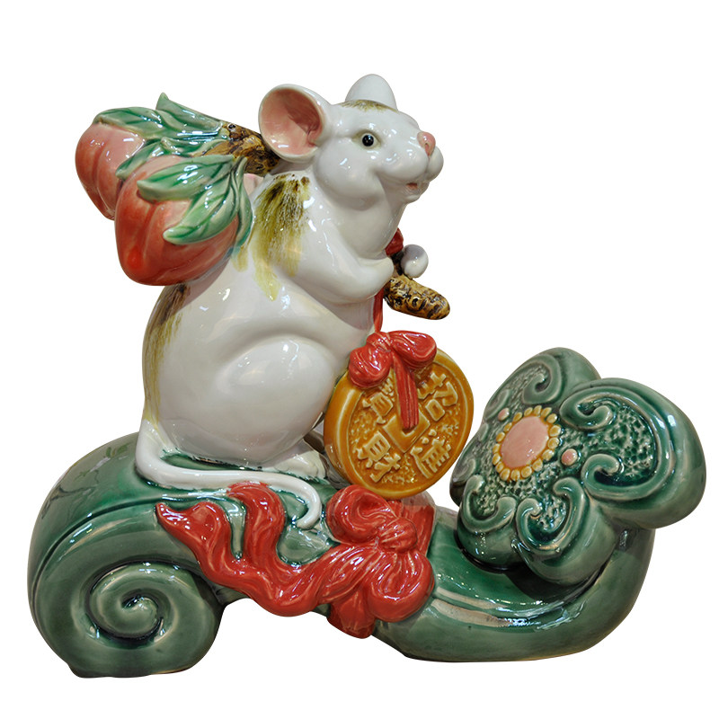 美陶2020年摆件家居客厅十二生肖福鼠摆设摆件