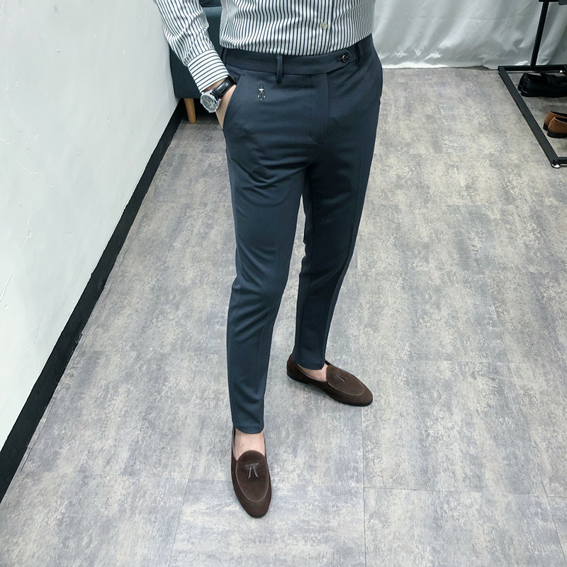 2021新款时尚小脚西裤男修身韩版青年帅气西装裤潮流百搭休闲裤子