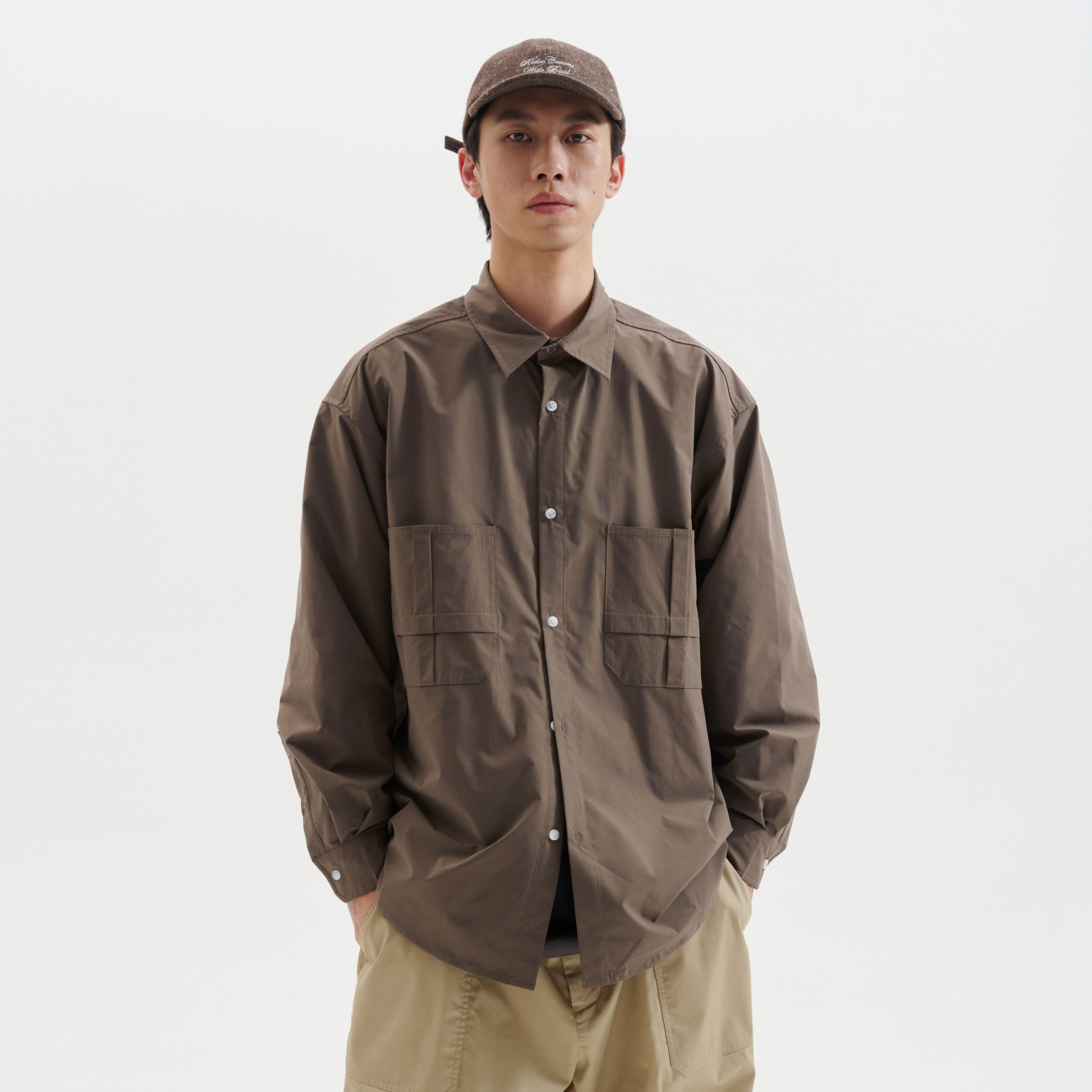 buttbill22aw复古口袋衬衣长袖衬衫男工工装日系衬衫