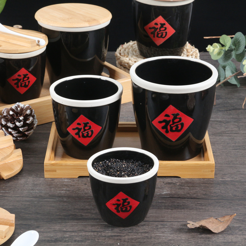 陶瓷小缸迷你酱缸福字缸餐桌摆件农家乐餐具厨房碗