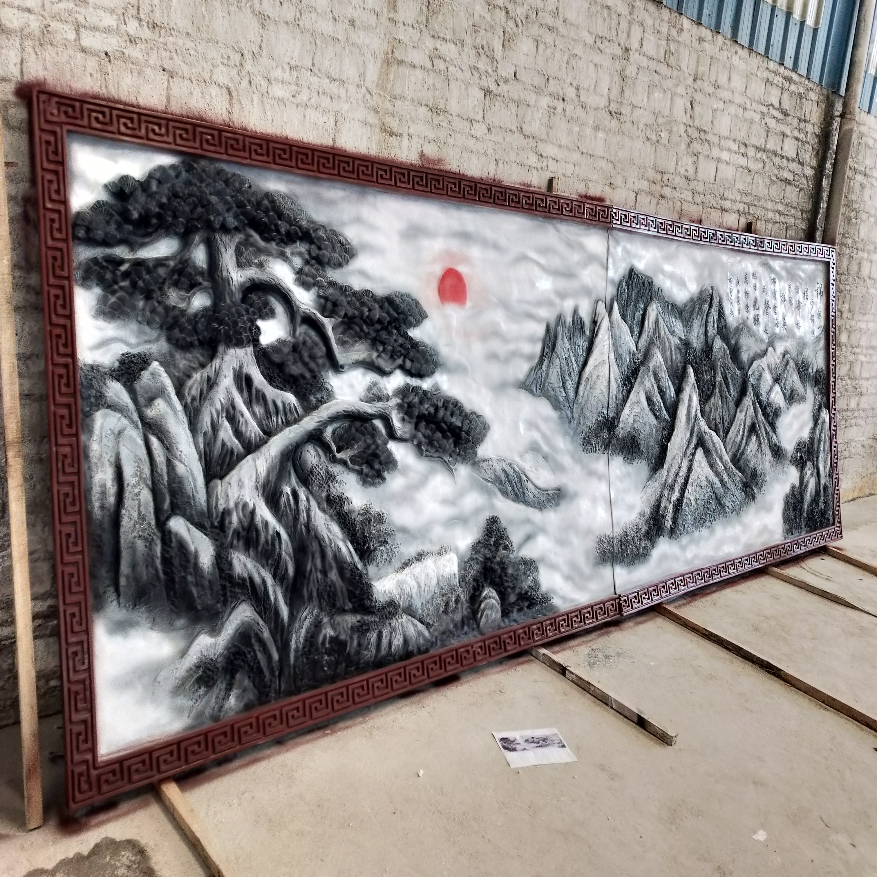 专业定制人造砂岩玻璃钢颜色仿铜山水画浮雕背景墙砂岩雕刻