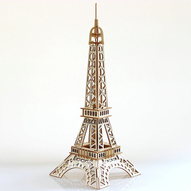 3d木质拼插巴黎埃菲尔铁塔木板拼图立体模型组装木头拼装玩具 - 青春