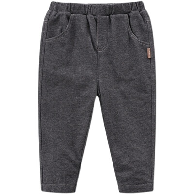 拉比童装秋冬儿童男童加绒运动不倒简约休闲平口裤子