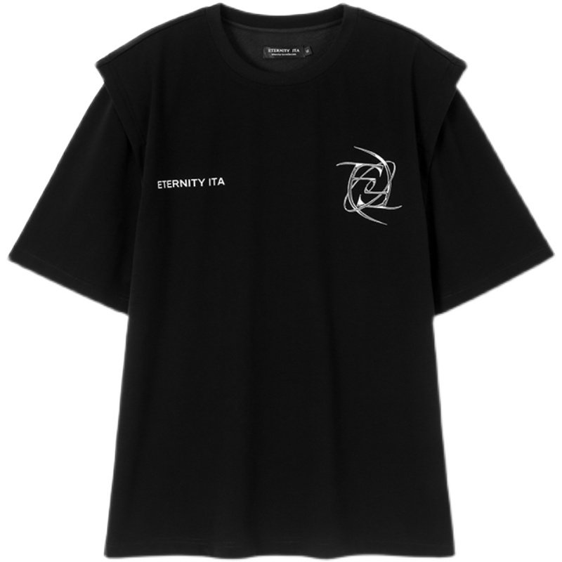 eternityita21ss金属印花字母两件垫肩短袖国潮t恤