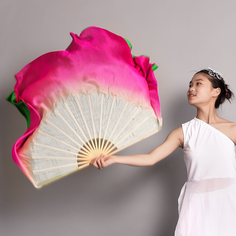 央视原版六月清河 真丝扇跳舞扇子 咏荷扇 双面双色扇渐变色