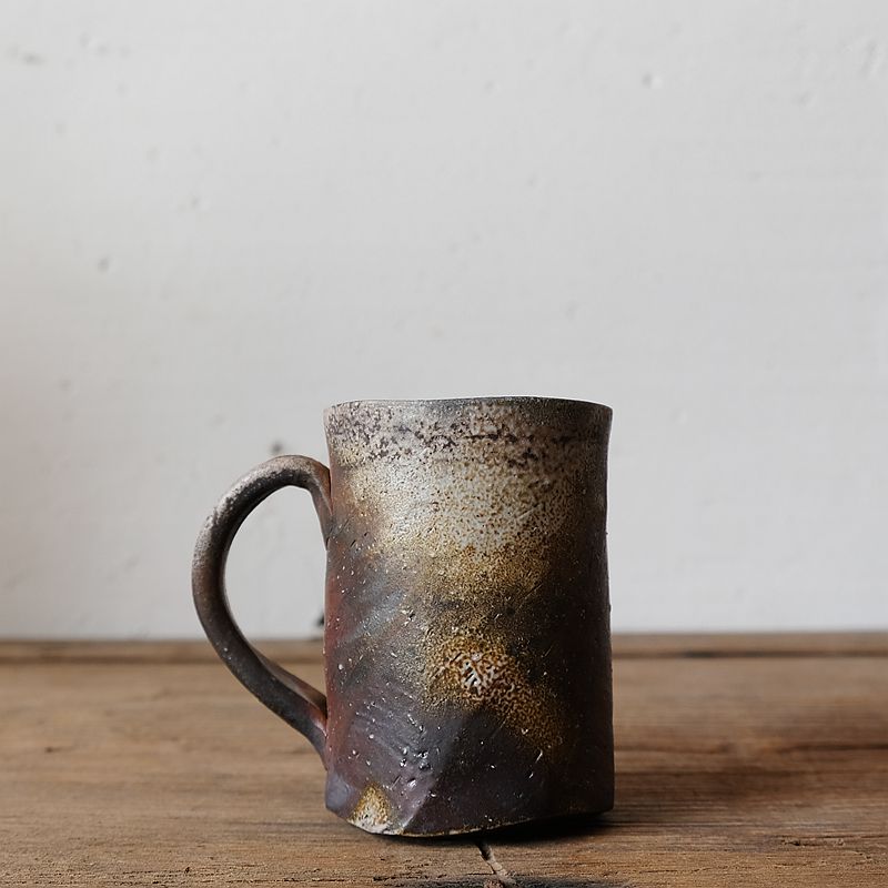 日本备前柴冈信义柴烧咖啡杯马克红茶茶杯水杯马克杯