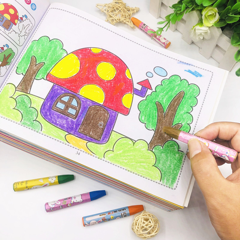 儿童涂色本 幼儿园宝宝学画画书3-4-5-6-7岁小孩涂鸦填色本绘画册的
