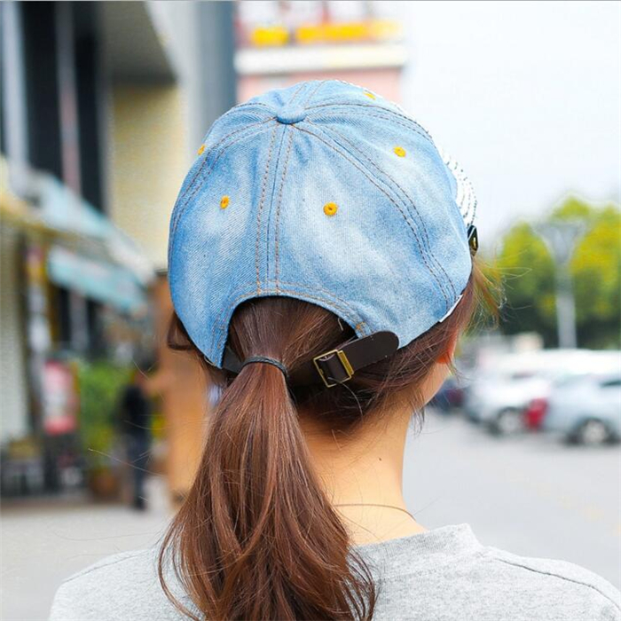 春夏季女士牛仔牛仔帽帽子韩版潮时尚圆顶棒球帽镶钻帽子