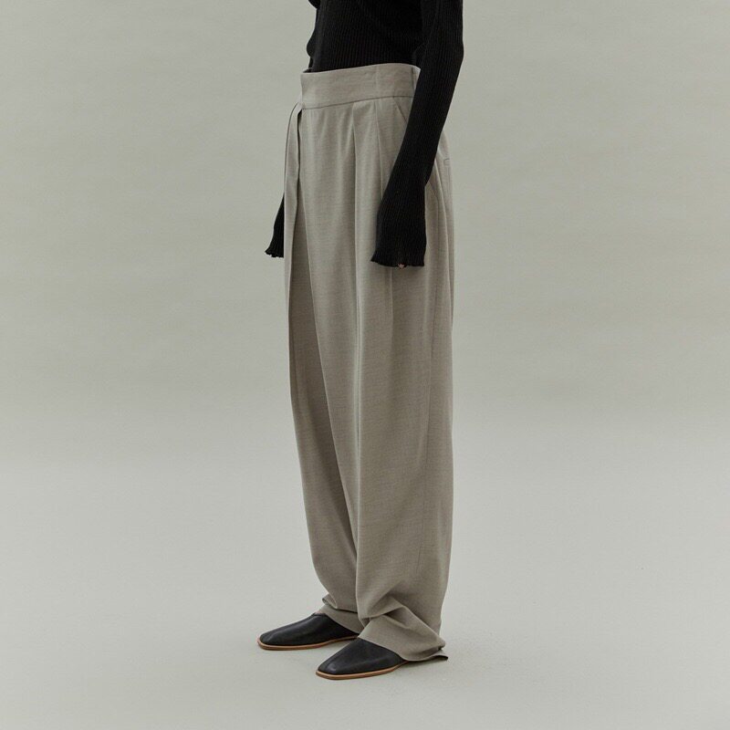 low classic2020ss羊毛混纺褶皱宽松休闲西裤女长裤显瘦高腰