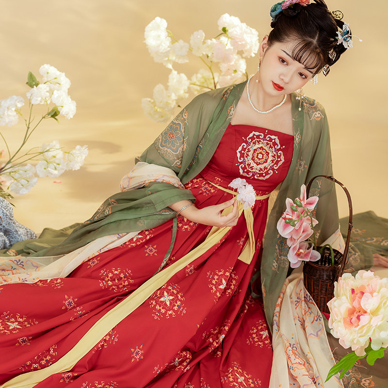 青曼夏季热卖原创汉服唐梦唐制唐风绣花一片式诃子裙大袖衫套装