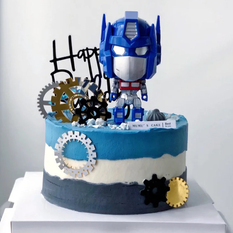 男孩男孩儿儿童周岁生日蛋糕烘焙装饰变形机器人汽车人节日装扮用品