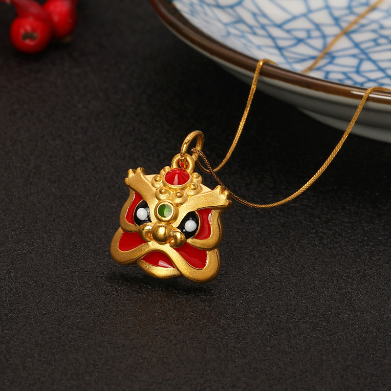 龚兴隆喜狮女款男女舞狮挂坠狮子金狮子足金硬金颈饰