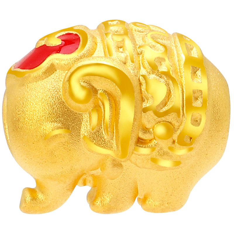 3d硬金足金999黄金吉象祥云小象转运珠泰国大象路路通男女款手链