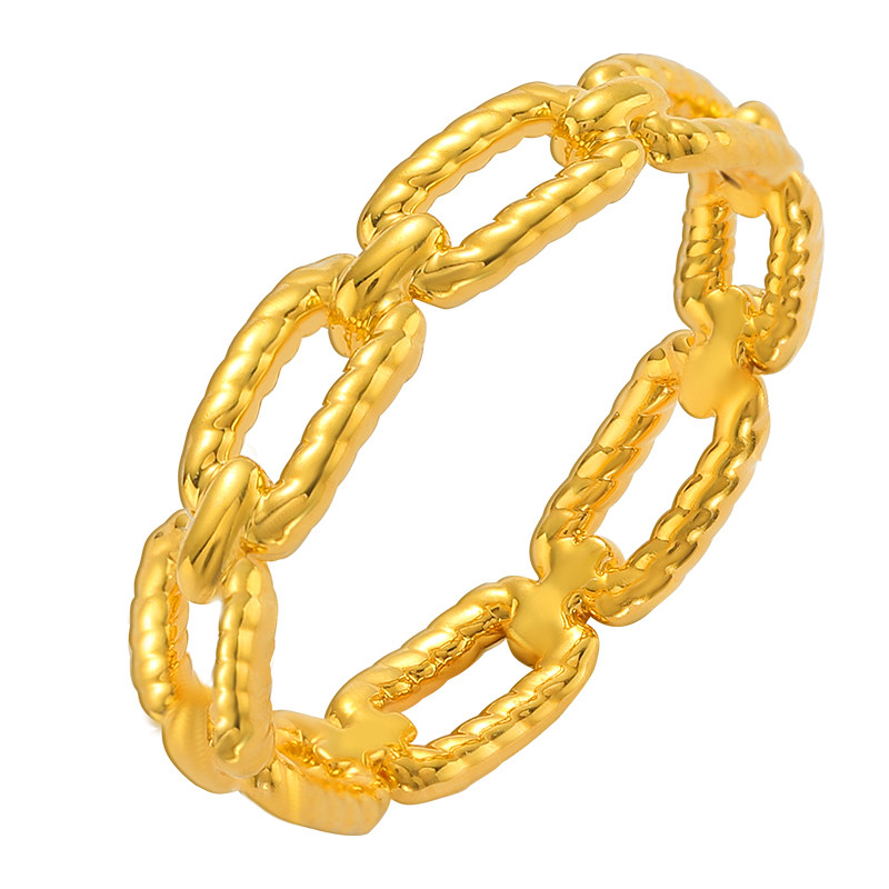 链条5g黄金戒指简约无氰亮面足金麻花ins手饰