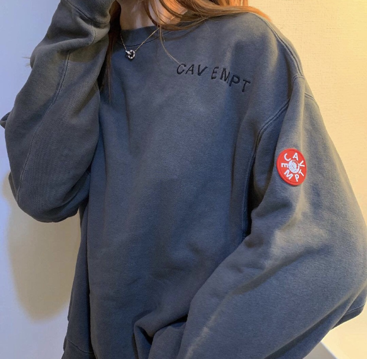 LIFE CAV EMPT C.E 日系超火水洗深灰色圆领CE长袖套头秋冬卫衣男
