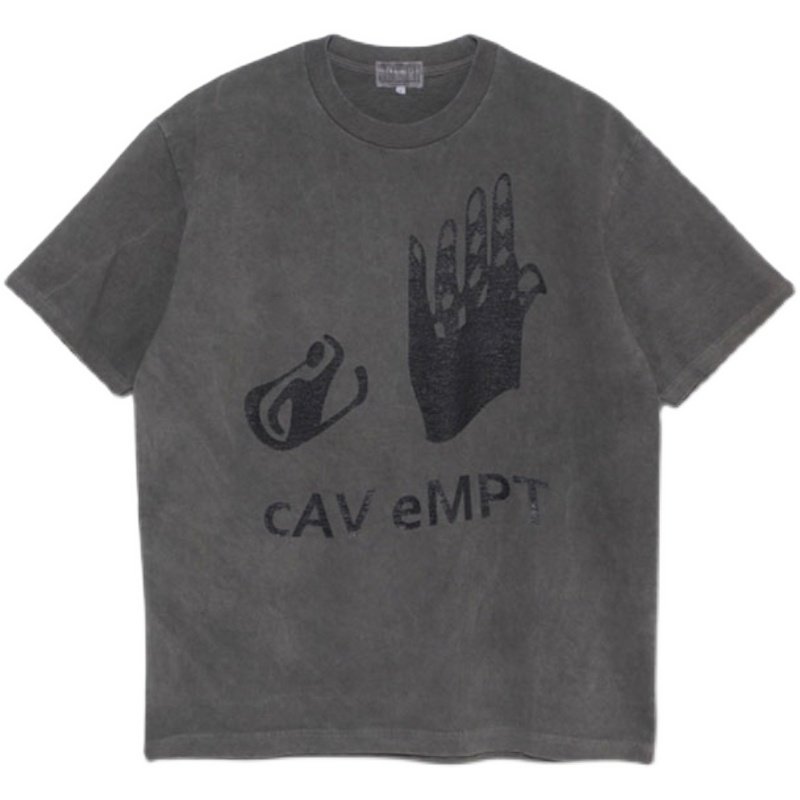 日系lifecavempt蜡染水洗灰色鬼手印花圆领宽松t恤