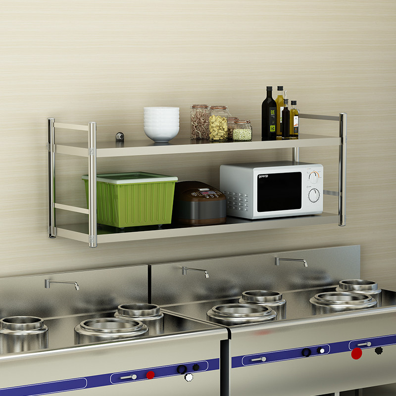 不锈钢吊架护栏厨房置物架三层微波炉墙上调味架托厨房置物架