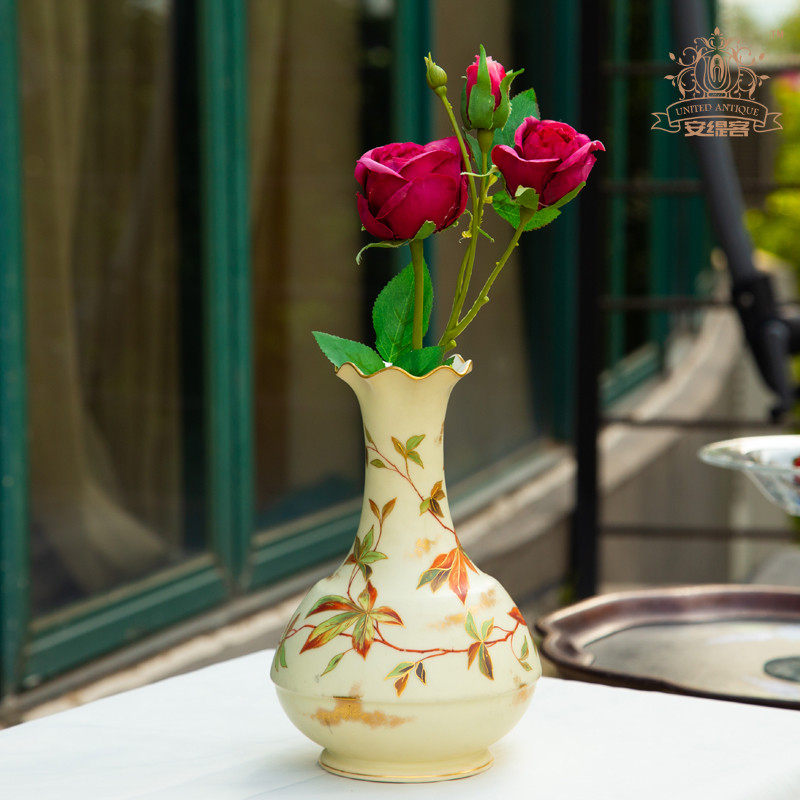 花瓶ins田园手绘立体鎏金花卉创意陶瓷欧式花瓶