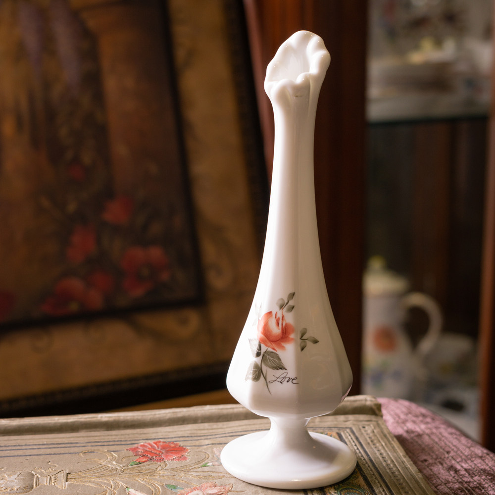 花瓶插花个性手绘波浪边玻璃客厅插花艺术奶玻璃欧式手工装饰摆件