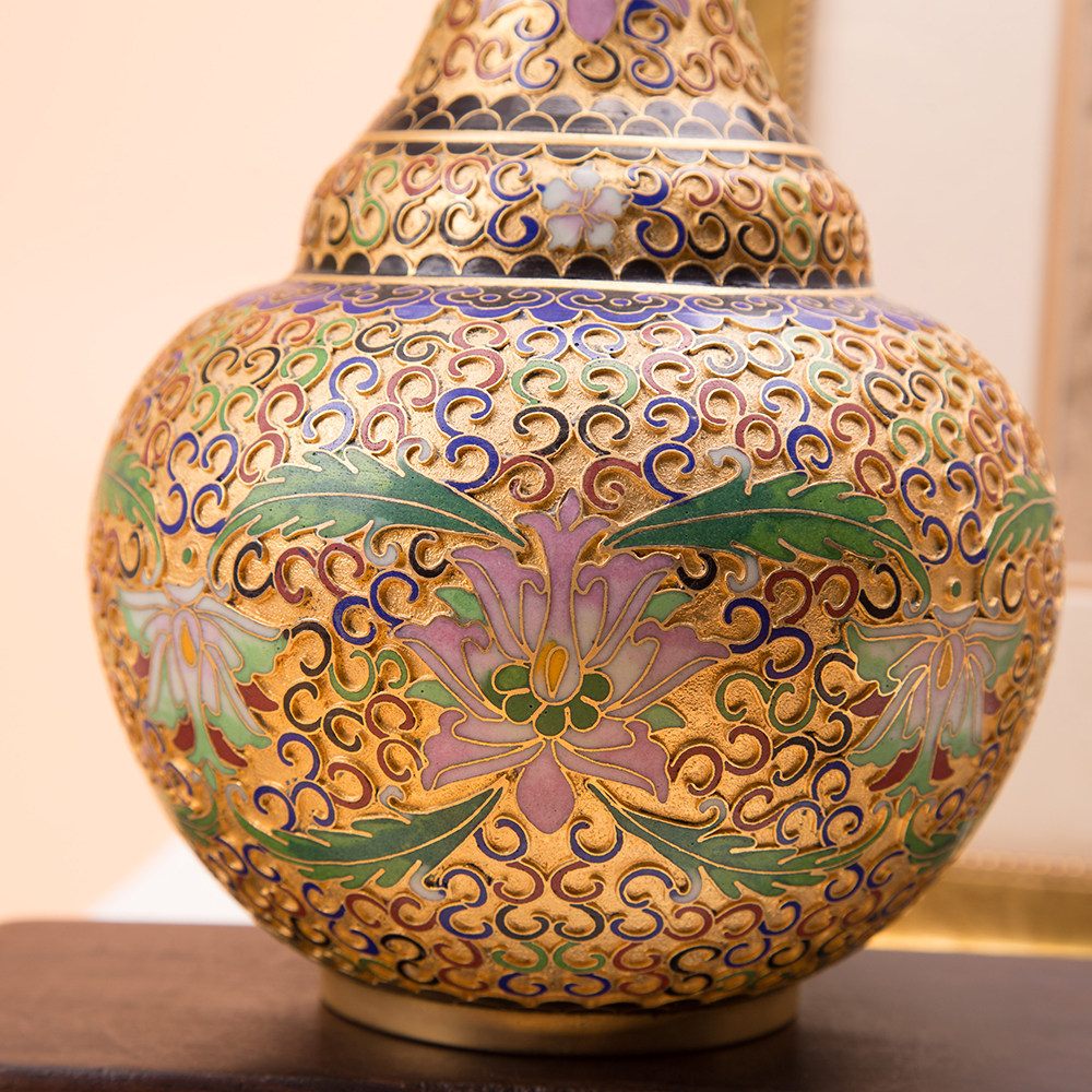 景泰蓝花瓶摆件老货回流铜胎掐丝珐琅彩云纹花瓶客厅插花创意家居