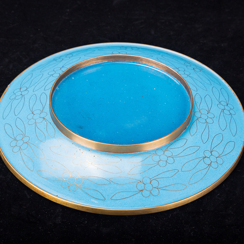 景泰蓝墙挂盘云纹牡丹蝴蝶摆件纯铜掐丝珐琅彩老装饰坐盘