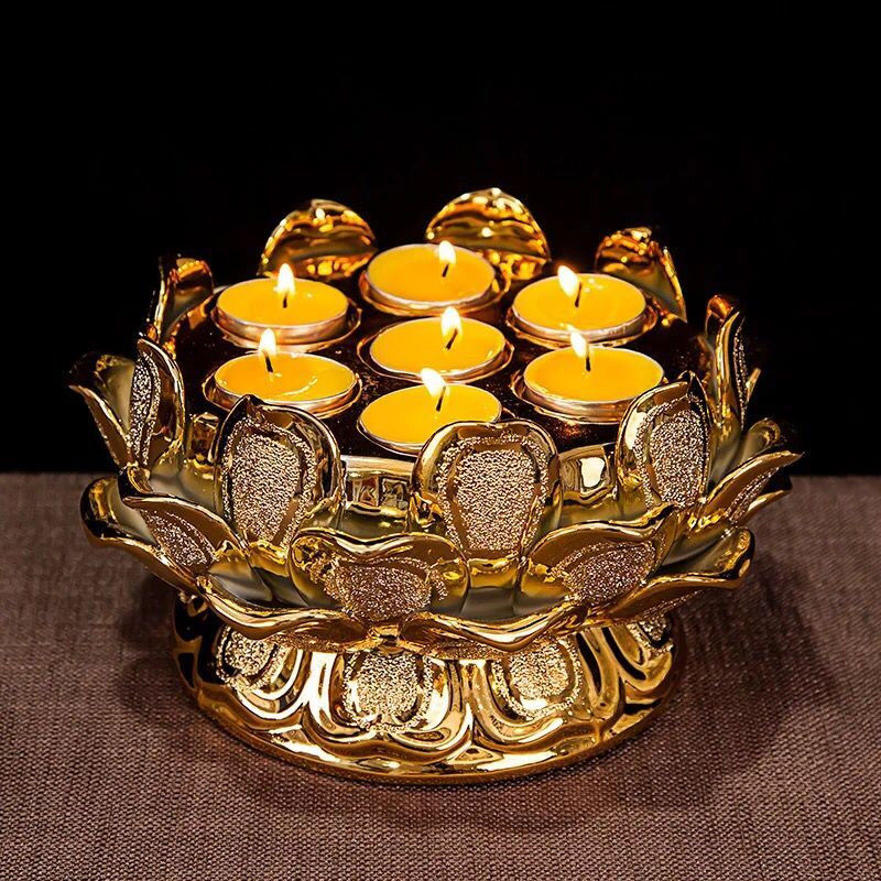 灯座佛教用品七星莲花酥油陶瓷家用佛供灯蜡蜡烛