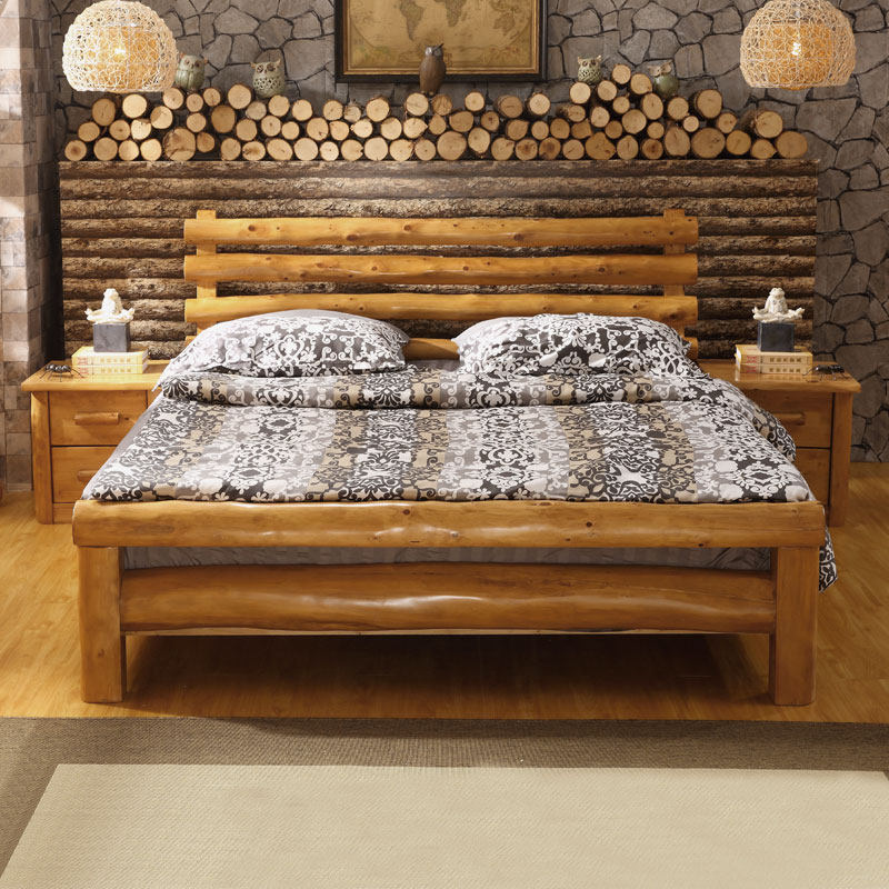 木床实木原木纯柏现代田园双人床民宿家具婚床实木床