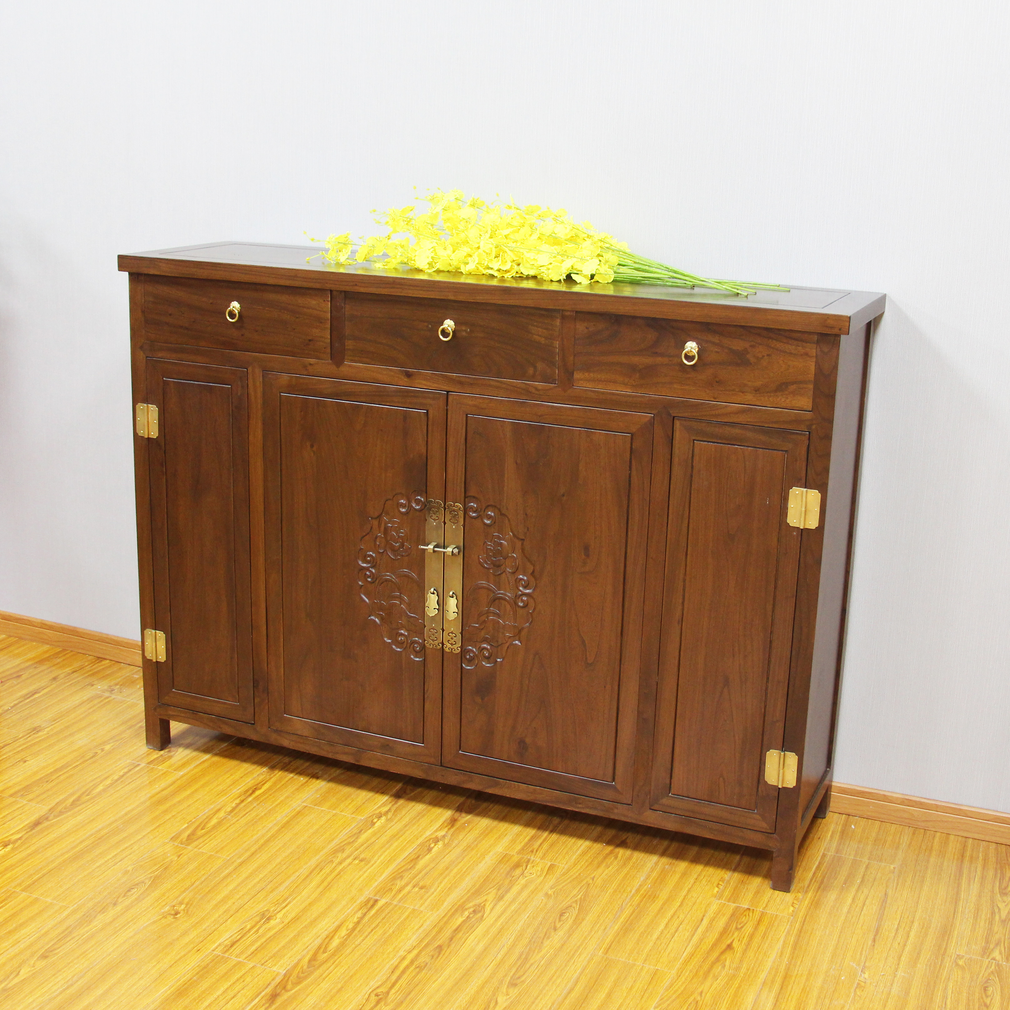 大容量荷花木纯门实层带多层木质家用鞋柜中式鞋柜