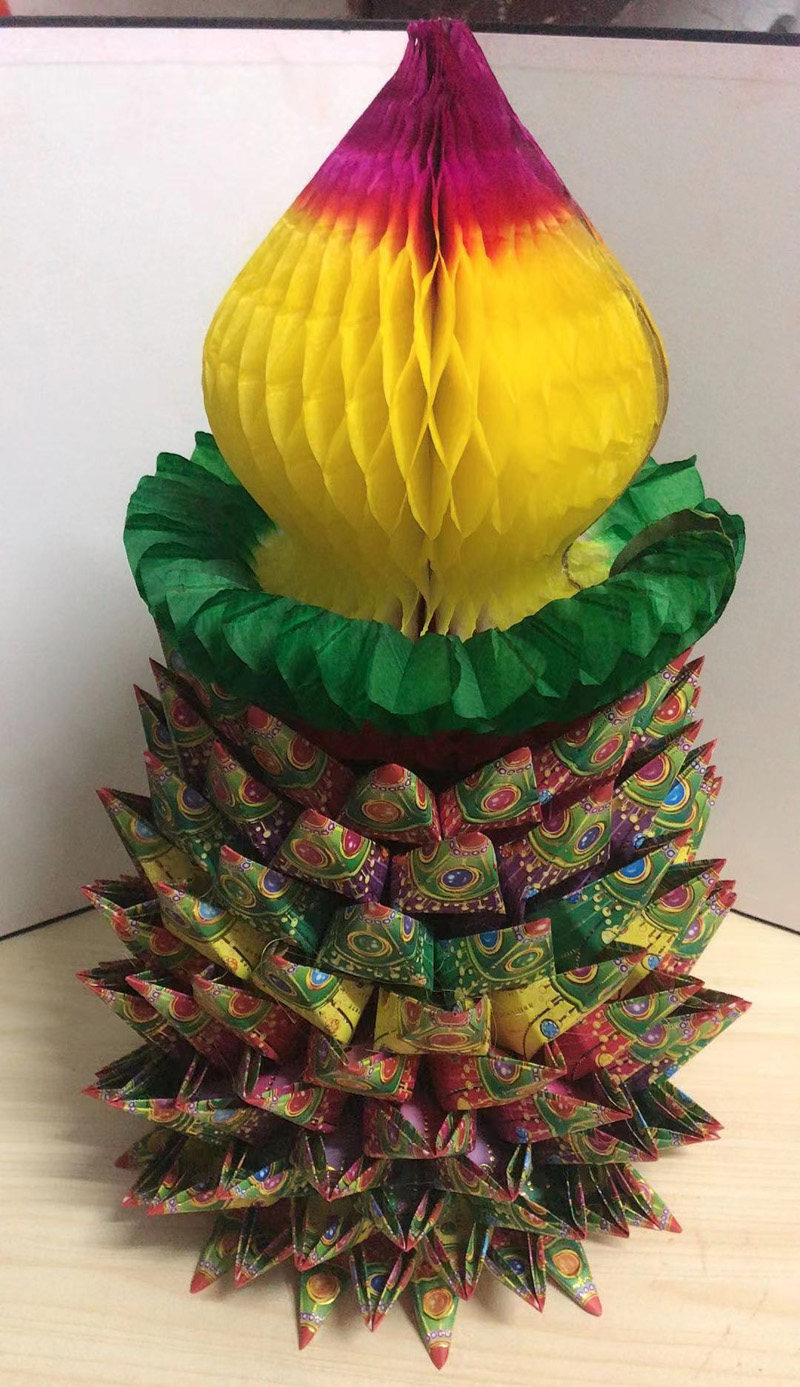 潮汕中秋节折纸五色琉璃烫金纸折莲花花瓣底座折纸