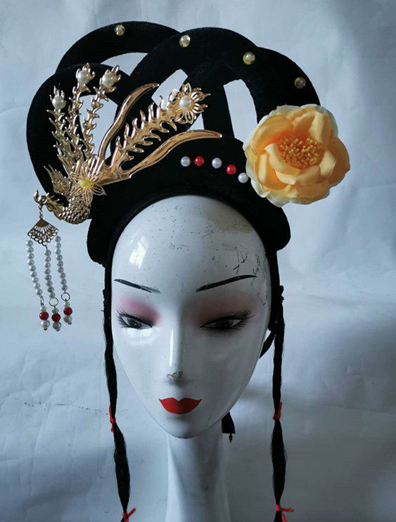 戏剧头饰假发戏曲花旦头套古代小姐发饰影视古典舞配饰