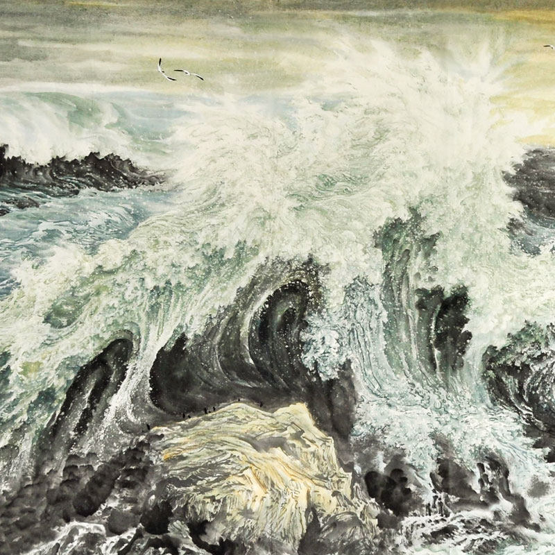 画芯120cm手绘海浪山水画国画办公室会议室大堂挂画国画