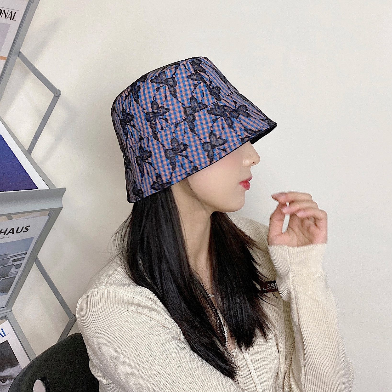 春夏薄款双面蕾丝蕾丝花花纹水桶帽女显脸小个帽子
