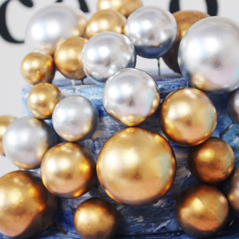 生日蛋糕装饰金球银球金珠银珠10个透明炫彩彩球节日装扮用品