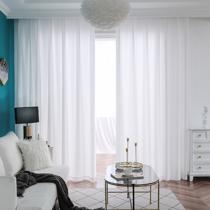 透光不透人纱帘北欧简约白色半遮光卧室窗帘窗纱阳台沙帘隔断雪纺
