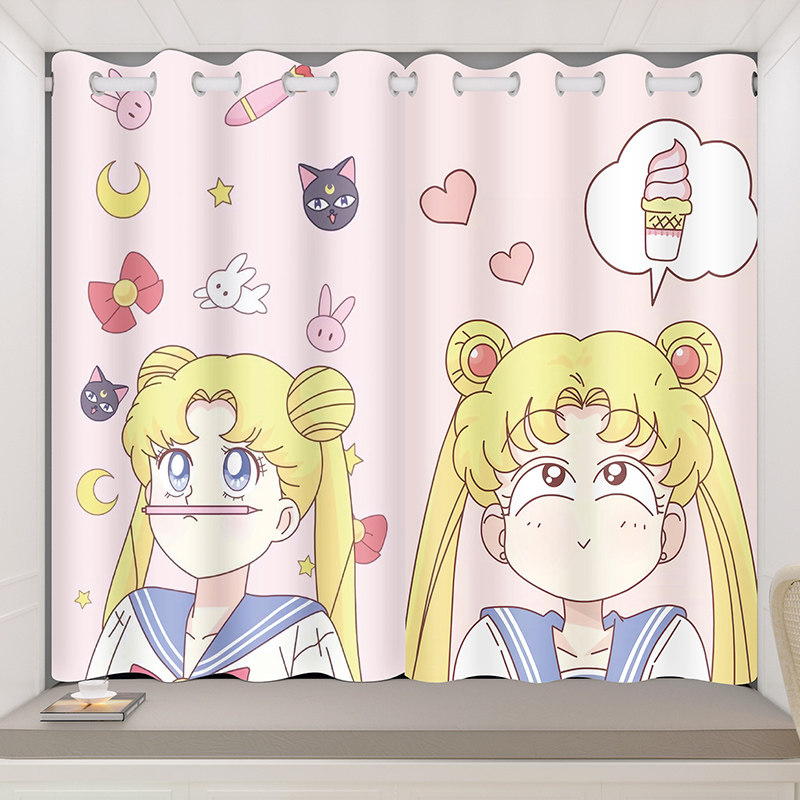 定制二次元卡通动漫窗帘美少女战士粉色学生宿舍卧室定制窗帘