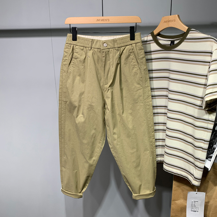 2021夏季新款净色宽松潮牌小脚哈伦裤男青年时尚松紧腰纯棉休闲裤