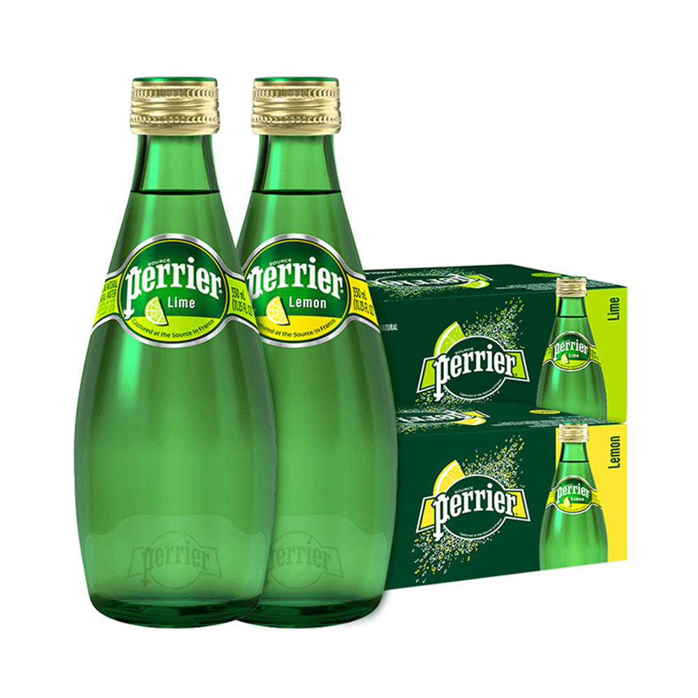 巴黎青柠柠檬含气天然矿泉水气泡水玻璃玻璃瓶330ml气泡水