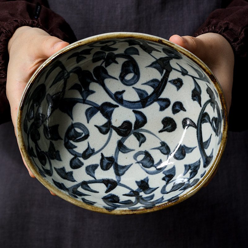 椭圆汤面甜品沙拉唐草樱花瓷碗直营陶瓷手绘碗