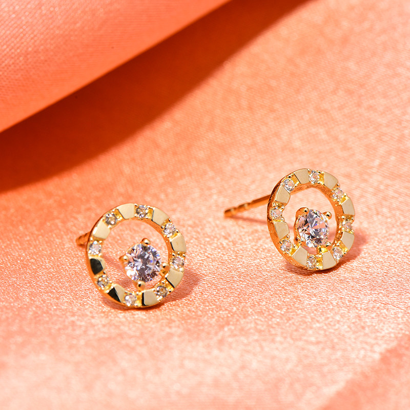 首尔耳钉彩金圆环镶嵌锆石新款202114k金耳钉耳饰