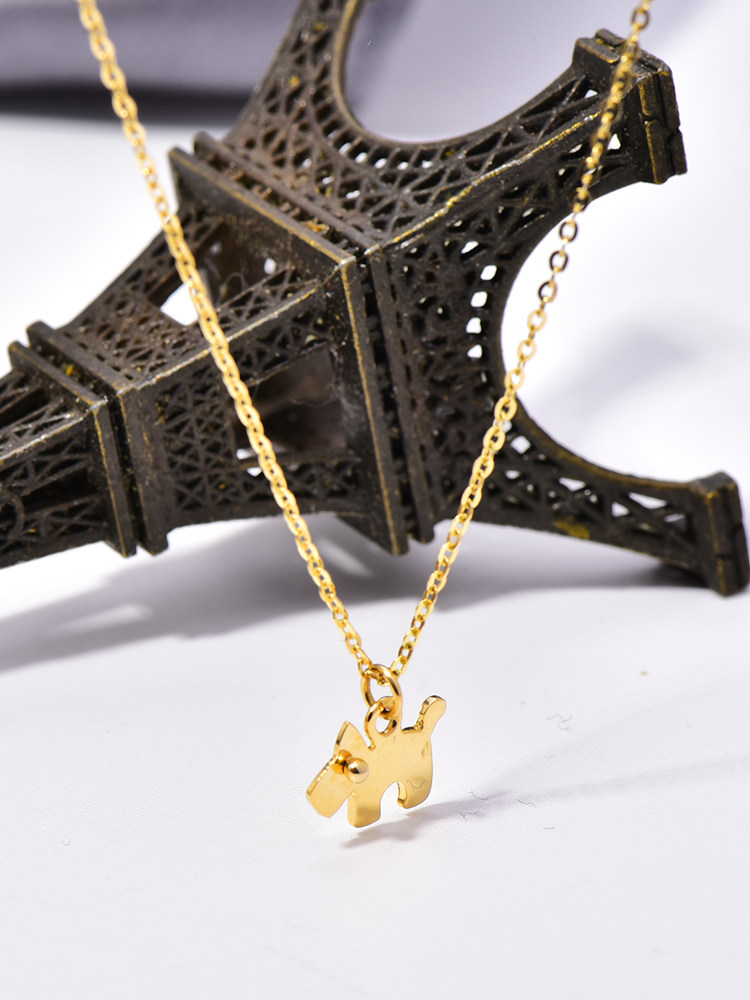 首尔2020锁骨小狗光面可爱新款金黄金项链黄金颈饰