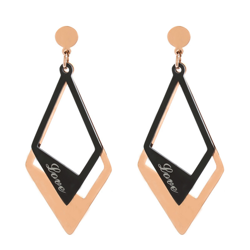 韩国黑色几何菱形钛钢耳坠气质网红高级感耳环短发显脸瘦耳饰品女