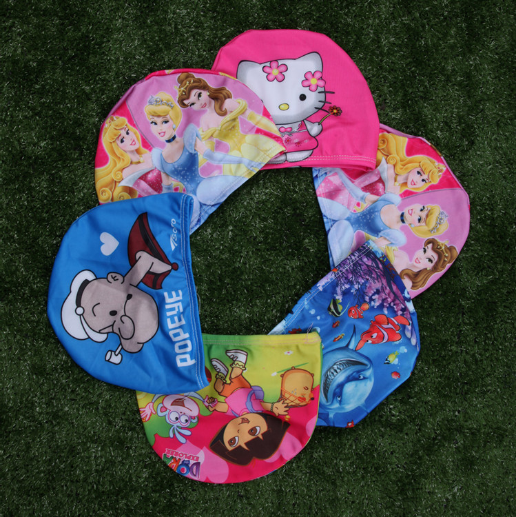2017新款数码印花儿童泳帽卡通人物中小童宝宝泳帽