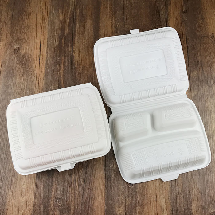 餐盒一次性环保饭盒外卖打包便当白色连体三格一次性餐盒
