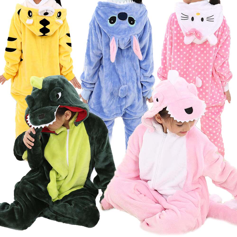 法兰绒儿童卡通连体睡衣动物恐龙秋冬男童女童家居服连体衣