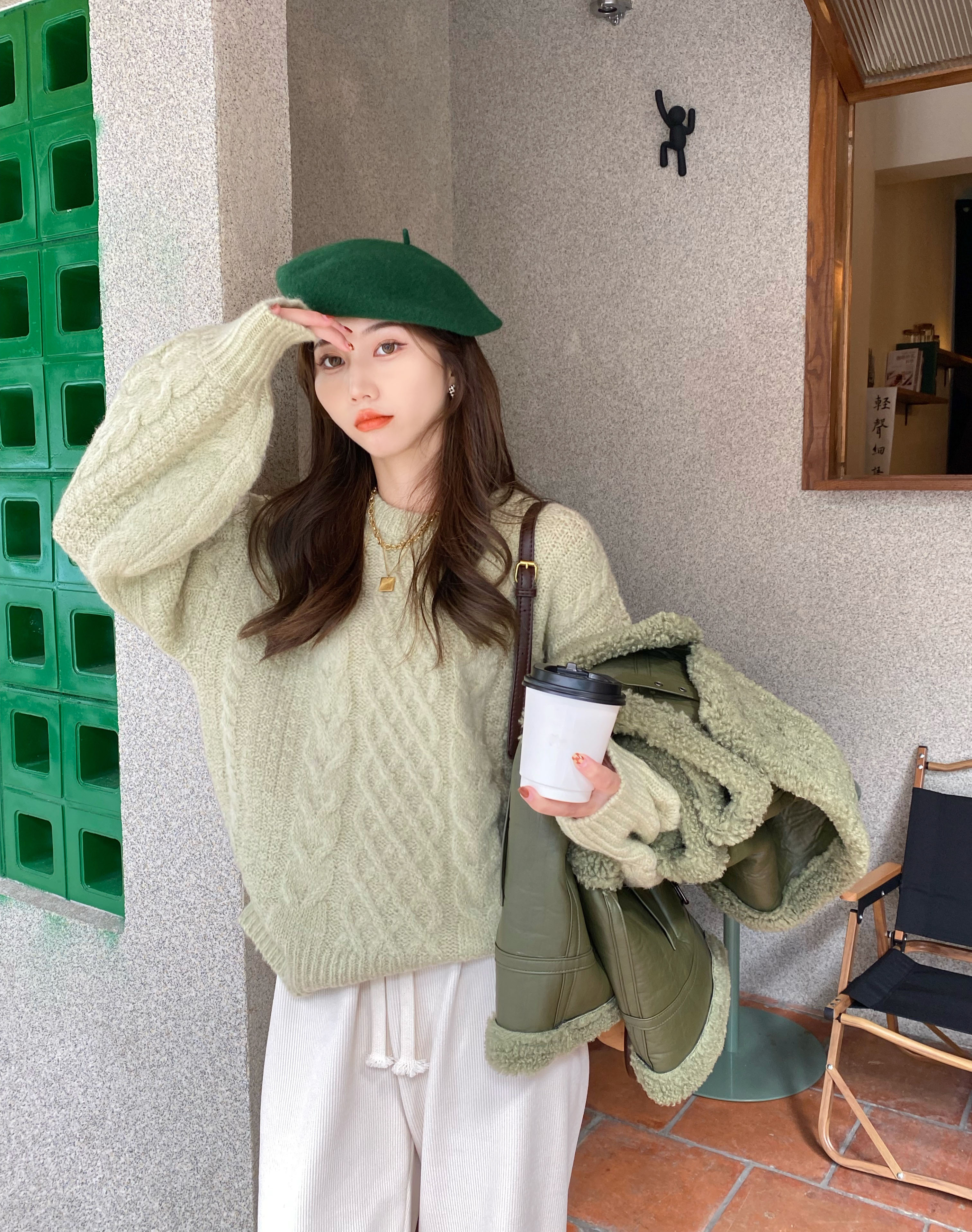 Berry 喜你而欢大庞定制 套头麻花软糯毛衣慵懒风纯色上衣女秋冬