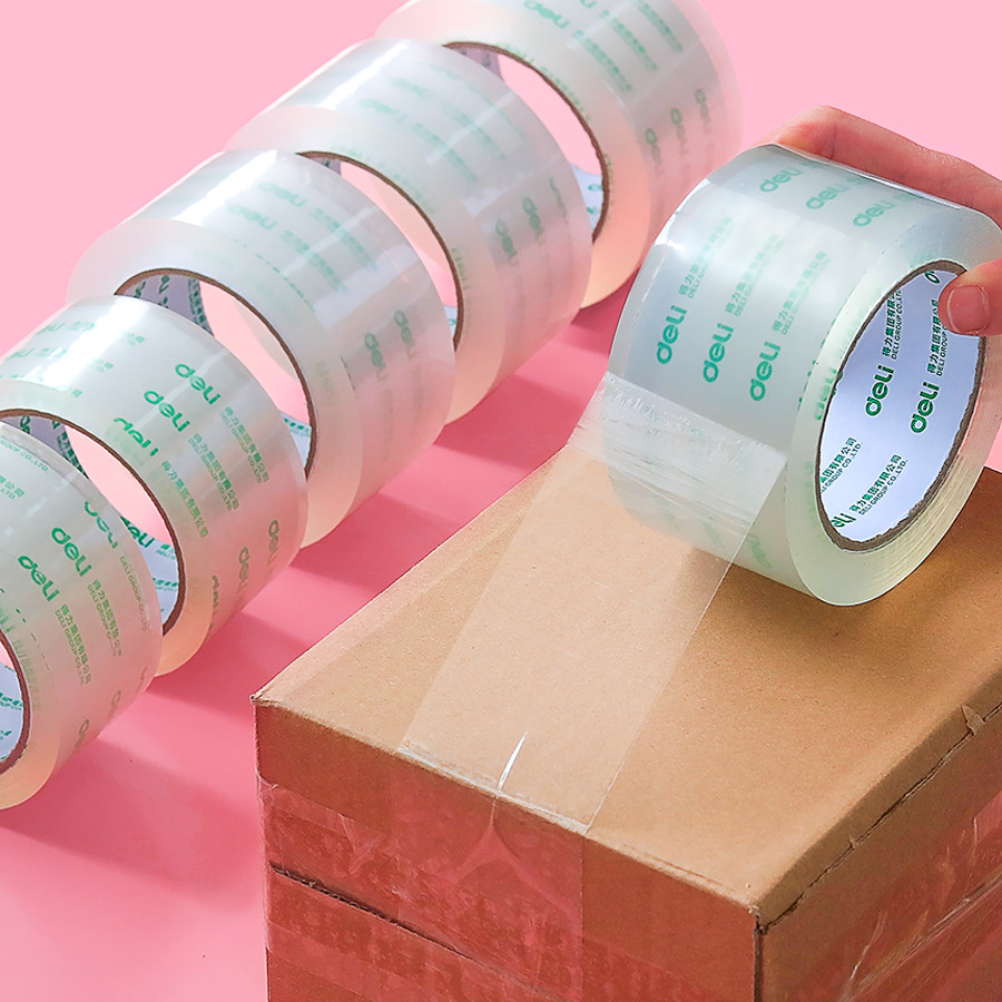 透明胶胶带得力封箱透明大卷胶纸快递打包大号胶带