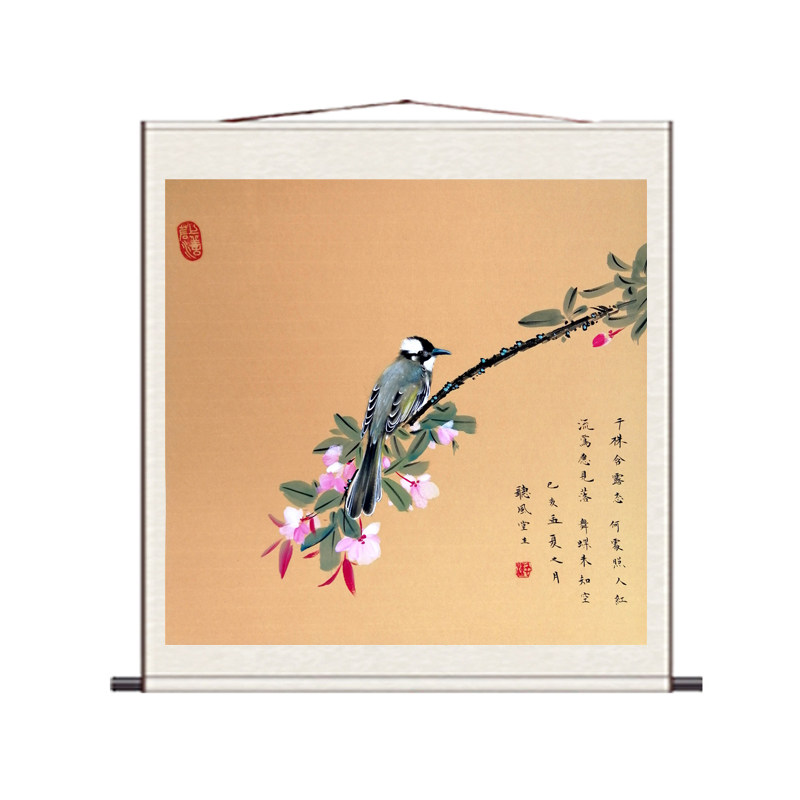 斗方花鸟画山水画电表箱装饰丝绸画绢画宣纸仿古挂画家居卷轴国画