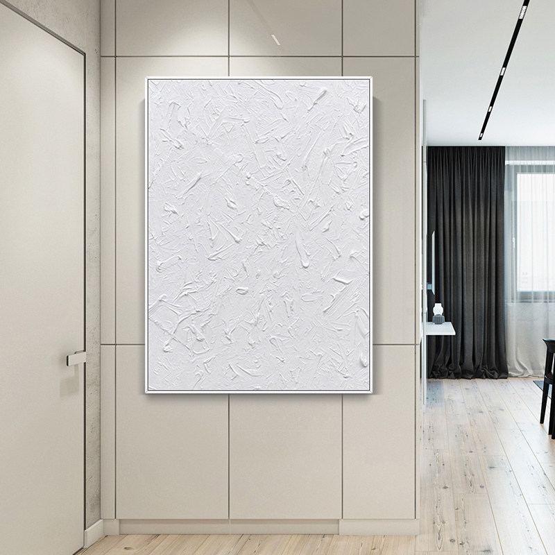 手绘油画玄关过道挂画现代简约纯白肌理装饰画白色油画