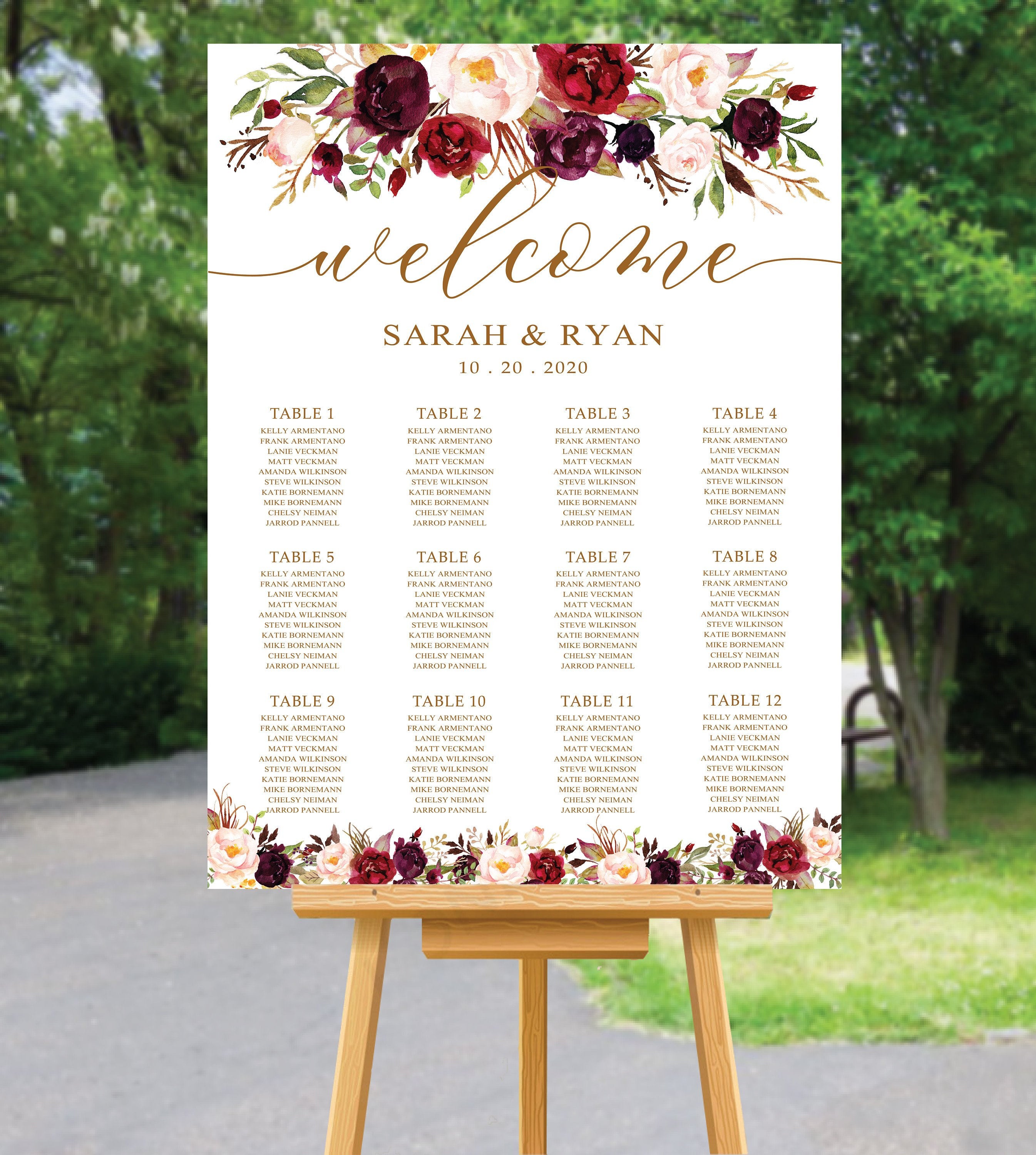 个性定制婚礼席位表seatingchart分布宾客名单婚宴清新花卉sca03